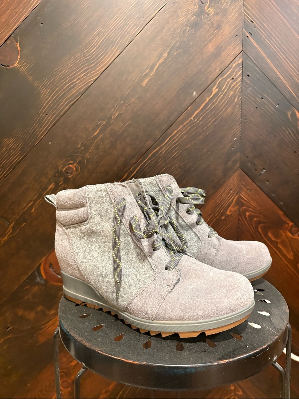 Sorel Taupe Lace-Up Wedge Ankle Boots